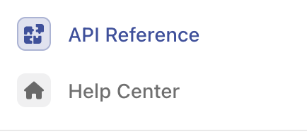 Screenshot showing two vertically stacked tabs labeled API Reference and Help Center